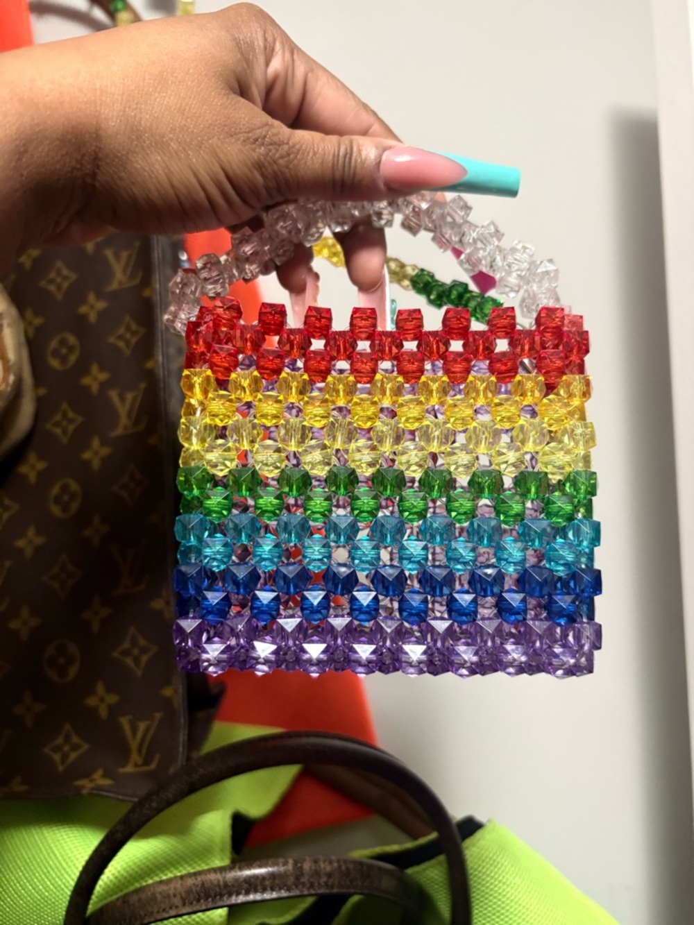 Beaded Rainbow Tote Bag - Clear Handle